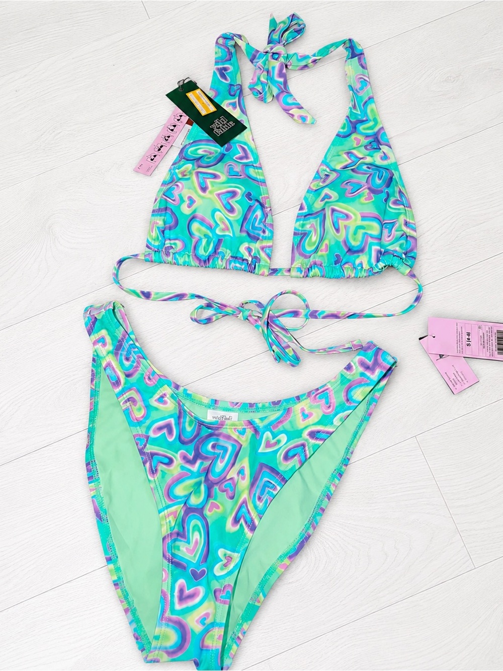 wild fable Turquoise & Purple Heart Print Triangle Bikini